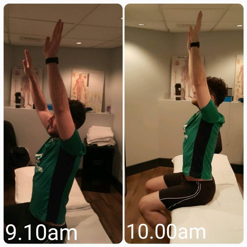 improved, better, much greater shoulder flexion